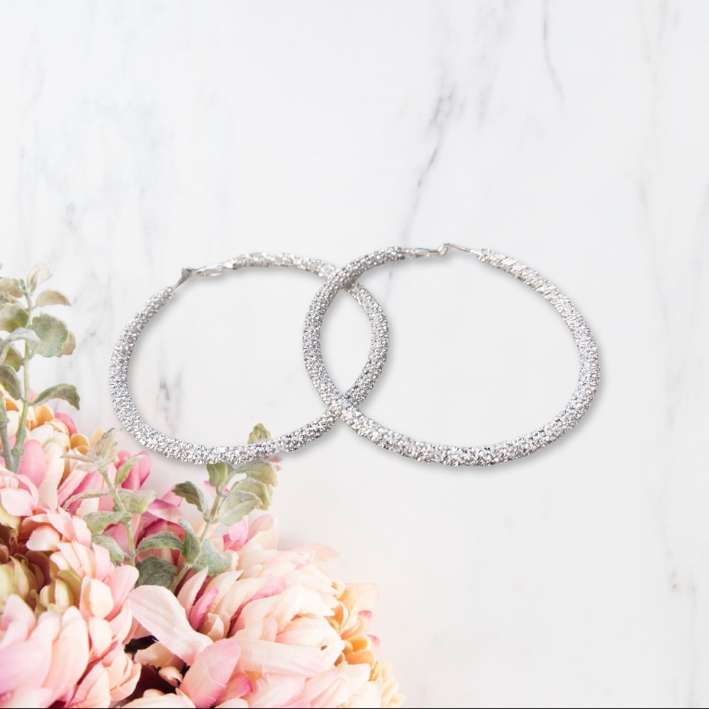 Large sparkly hoop earrings